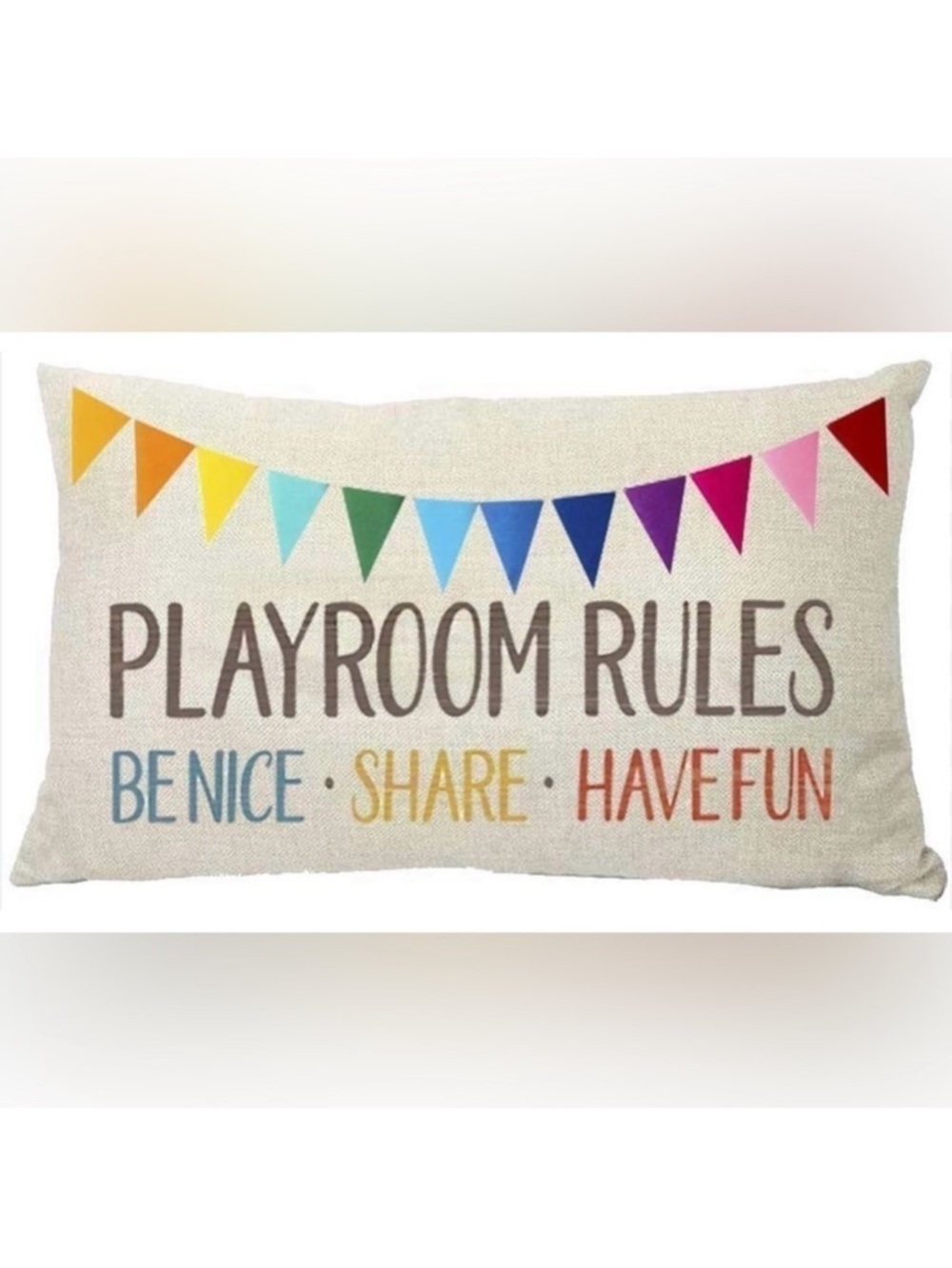 Playroom Rules Decorative Throw Pillow Case Cover Cotton Linen Rainbow Flag NEW